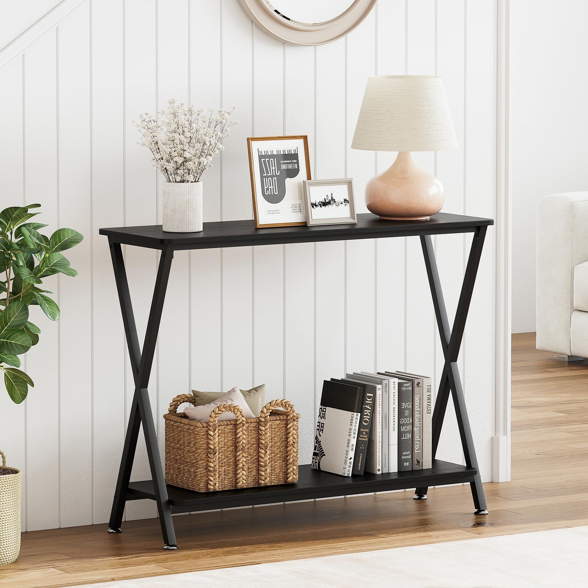 Industrial Console Table for Entryway, 55.1" Narrow Entryway Table with ...